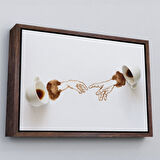 Siyah Çerçeveli El Ele Espresso Fincanları Dekoratif Kanvas Duvar Tablosu