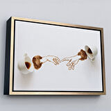 Siyah Çerçeveli El Ele Espresso Fincanları Dekoratif Kanvas Duvar Tablosu