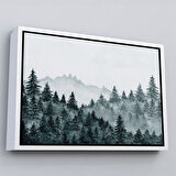 Beyaz Çerçeveli Suluboya Görünümlü Orman Manzarası Dekoratif Kanvas Duvar Tablosu