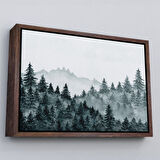 Beyaz Çerçeveli Suluboya Görünümlü Orman Manzarası Dekoratif Kanvas Duvar Tablosu
