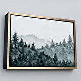 Beyaz Çerçeveli Suluboya Görünümlü Orman Manzarası Dekoratif Kanvas Duvar Tablosu