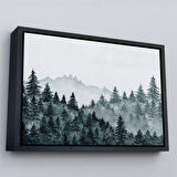Beyaz Çerçeveli Suluboya Görünümlü Orman Manzarası Dekoratif Kanvas Duvar Tablosu
