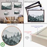 Beyaz Çerçeveli Suluboya Görünümlü Orman Manzarası Dekoratif Kanvas Duvar Tablosu