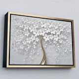 Altın Çerçeveli Beyaz Gelincik Ağacı Dekoratif Kanvas Duvar Tablosu
