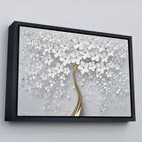 Altın Çerçeveli Beyaz Gelincik Ağacı Dekoratif Kanvas Duvar Tablosu