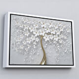 Altın Çerçeveli Beyaz Gelincik Ağacı Dekoratif Kanvas Duvar Tablosu