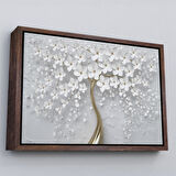 Altın Çerçeveli Beyaz Gelincik Ağacı Dekoratif Kanvas Duvar Tablosu