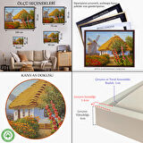 Siyah Çerçeveli Köy Evi Manzarası Yağlıboya Görünüm Dekoratif Kanvas Duvar Tablosu