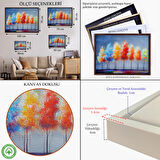 Altın Çerçeveli Renkli Ağaçlar Yağlıboya Görünüm Dekoratif Kanvas Duvar Tablosu