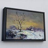 Siyah Çerçeveli Karla Kaplı Köy Manzarası Duvar Tablosu