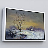 Siyah Çerçeveli Karla Kaplı Köy Manzarası Duvar Tablosu