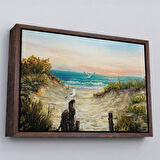 Beyaz Çerçeveli Kumsaldan Okyanusa Bir Yol Yağlıboya Görünüm Dekoratif Kanvas Duvar Tablosu