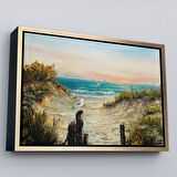 Beyaz Çerçeveli Kumsaldan Okyanusa Bir Yol Yağlıboya Görünüm Dekoratif Kanvas Duvar Tablosu
