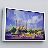 Kahverengi Çerçeveli Sultan Ahmet Camii Yağlıboya Görünüm Dekoratif Kanvas Duvar Tablosu