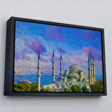 Altın Çerçeveli Sultan Ahmet Camii Yağlıboya Görünüm Kanvas Duvar Tablosu