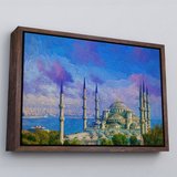 Beyaz Çerçeveli Sultan Ahmet Camii Yağlıboya Görünüm Kanvas Duvar Tablosu