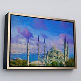 Beyaz Çerçeveli Sultan Ahmet Camii Yağlıboya Görünüm Kanvas Duvar Tablosu