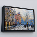 Altın Çerçeveli Ukrayna Kiev Eski Sokak Manzarası Dekoratif Duvar Tablosu