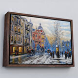 Kahverengi Çerçeveli Ukrayna Kiev Eski Sokak Manzarası Dekoratif Duvar Tablosu