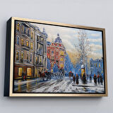 Kahverengi Çerçeveli Ukrayna Kiev Eski Sokak Manzarası Dekoratif Duvar Tablosu