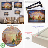 Beyaz Çerçeveli Kızıl Meydan'da Moskova Kremlin ve Aziz Vasil Katedrali Kanvas Tablosu