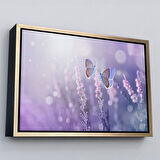 Kahverengi Çerçeveli Lavanta Çiçeğindeki Zarif Kelebekler Dekoratif Kanvas Duvar Tablosu