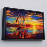 Beyaz Çerçeveli Deniz ve Yelkenli Manzarası Yağlıboya Görünüm Dekoratif Kanvas Duvar Tablosu