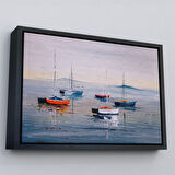 Siyah Çerçeveli Deniz ve Yelkenliler Manzarası Yağlıboya Görünüm Dekoratif Kanvas Duvar Tablosu