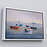 Siyah Çerçeveli Deniz ve Yelkenliler Manzarası Yağlıboya Görünüm Dekoratif Kanvas Duvar Tablosu