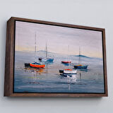 Siyah Çerçeveli Deniz ve Yelkenliler Manzarası Yağlıboya Görünüm Dekoratif Kanvas Duvar Tablosu