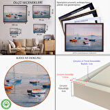 Siyah Çerçeveli Deniz ve Yelkenliler Manzarası Yağlıboya Görünüm Dekoratif Kanvas Duvar Tablosu