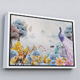 Siyah Çerçeveli Ormandaki Hayvanlar Dekoratif Kanvas Duvar Tablosu