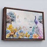 Siyah Çerçeveli Ormandaki Hayvanlar Dekoratif Kanvas Duvar Tablosu