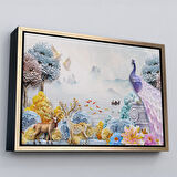 Siyah Çerçeveli Ormandaki Hayvanlar Dekoratif Kanvas Duvar Tablosu