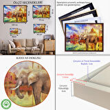 Beyaz Çerçeveli Fil ve Taç Mahal Manzaralı Yağlıboya Görünüm Dekoratif Kanvas Duvar Tablosu