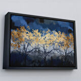 Kahverengi Çerçeveli Geceyarısı Orman Manzarazı Yağlıboya Görünüm Dekoratif Tablo