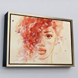 Beyaz Çerçeveli Afrikalı Kadın Suluboya Görünüm Dekoratif Kanvas Tablo