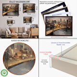 Beyaz Çerçeveli New York Nehir ve Köprü Manzarası Duvar Tablosu