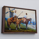 Beyaz Çerçeveli Kazakistan Kırsalında Atlı İnsanlar Yağlıboya Görünüm Kanvas Duvar Tablosu