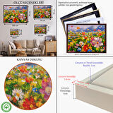 Altın Çerçeveli Kır Çiçekleri Yağlıboya Görünüm Dekoratif Kanvas Duvar Tablosu