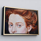 Altın Çerçeveli Kızıl Saçlı Kadın Yağlıboya Görünüm Dekoratif Tablo