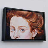 Altın Çerçeveli Kızıl Saçlı Kadın Yağlıboya Görünüm Dekoratif Tablo