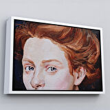 Altın Çerçeveli Kızıl Saçlı Kadın Yağlıboya Görünüm Dekoratif Tablo