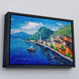 Altın Çerçeveli Hallstatt Avusturya Yağlıboya Görünüm Dekoratif Kanvas Duvar Tablosu