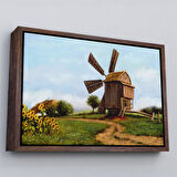 Kahverengi Çerçeveli Eski Yel Değirmeni Yağlıboya Görünüm Dekoratif Kanvas Duvar Tablosu