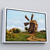 Kahverengi Çerçeveli Eski Yel Değirmeni Yağlıboya Görünüm Dekoratif Kanvas Duvar Tablosu