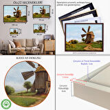 Kahverengi Çerçeveli Eski Yel Değirmeni Yağlıboya Görünüm Dekoratif Kanvas Duvar Tablosu