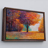 Beyaz Çerçeveli Sonbahar Manzarası Yağlıboya Görünüm Dekoratif Kanvas Duvar Tablosu