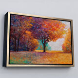 Beyaz Çerçeveli Sonbahar Manzarası Yağlıboya Görünüm Dekoratif Kanvas Duvar Tablosu