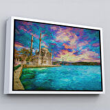 Beyaz Çerçeveli Fırça Darbeleri ile Soyut Yağlıboya Görünüm Dekoratif Kanvas Duvar Tablosu